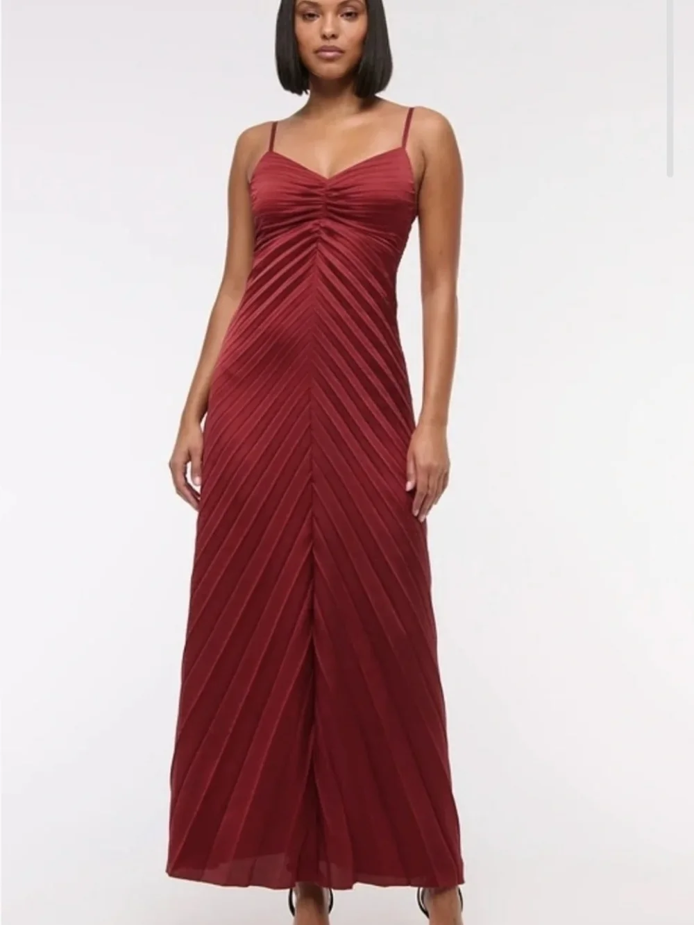 Abercrombie & Fitch Elegant Red Ruched V-Neck Evening Dress - Women